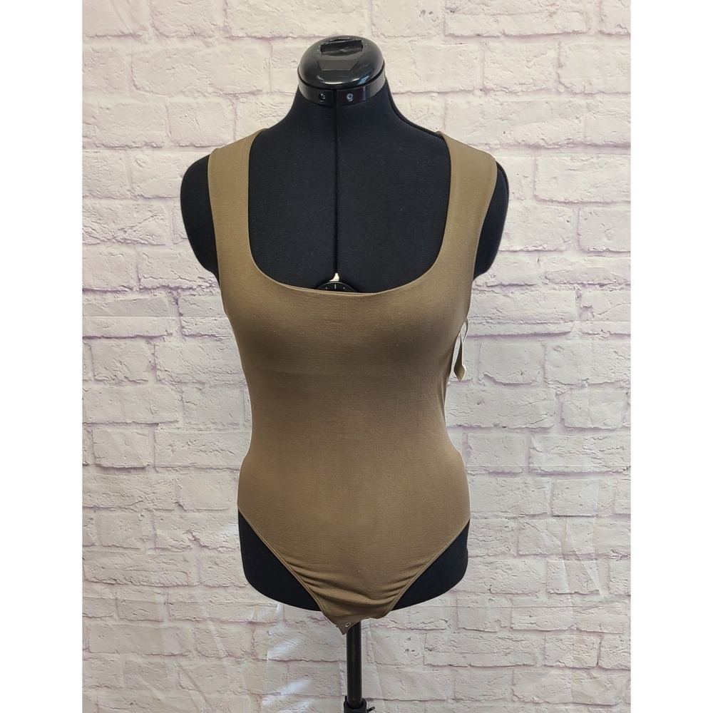 Intimately‎ Free People Square Neck Bodysuit Military Olive Snap Closure XS/S